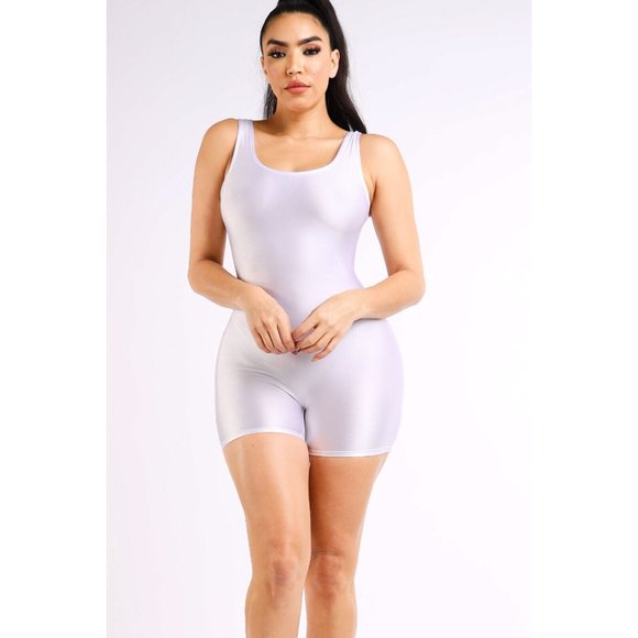 Women's Scoop Back Sleeveless Biker Romper Short Bodycon Tank Romper Jumpsuit - Picture 11 of 11